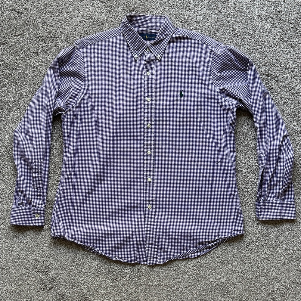 Ralph Lauren Purple and White Gingham Plaid Button Down Shirt